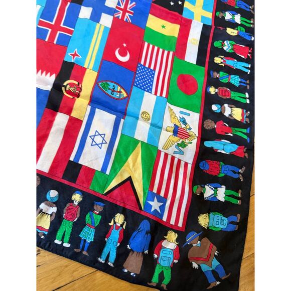 Silk World Flags Children NO Diabetes 100% Silk Colorful Square Scarf - Picture 5 of 9